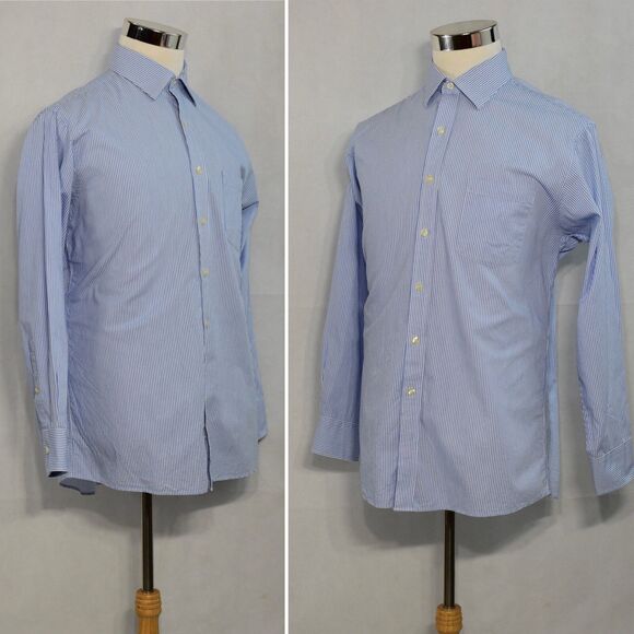 MICHAEL KORS Men’s Pen Striped Dress Shirt Size L 16 34/35 Blue Button Up LS - Picture 4 of 12